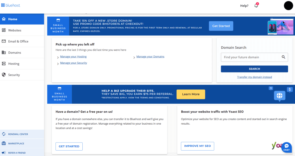 Bluehost account manager