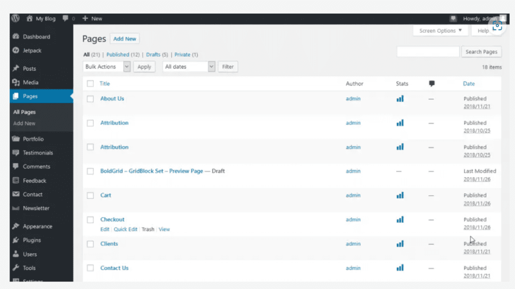 Edit pages and posts 
