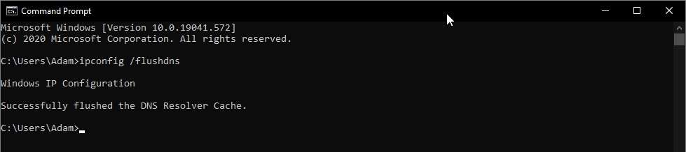 Flushing the DNS cache in Windows.