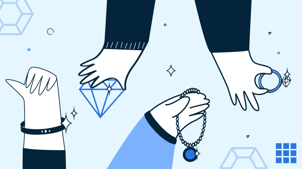 Illustration of hands holding jewelry accessories