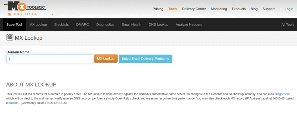 MX toolbox page