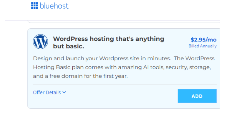 Bluehost WOrdpress hosting