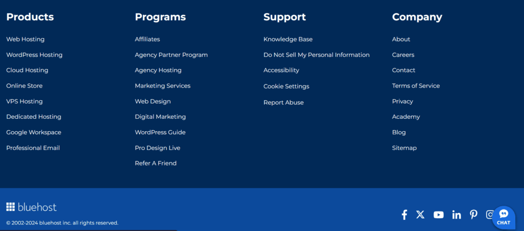 Bluehost Footer