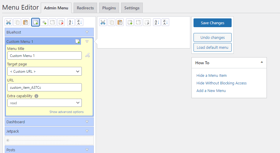 Menu editor WordPess