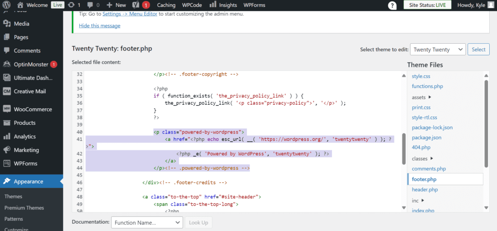 Remove the “Powered By WordPress” 