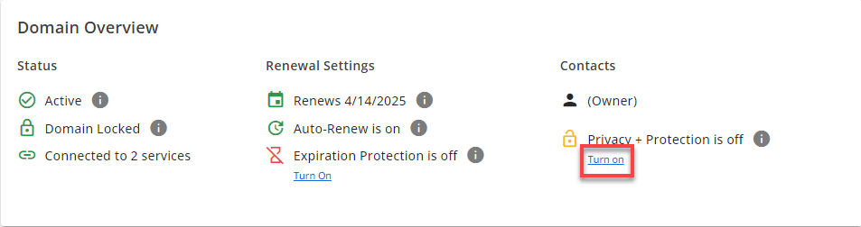 enable domain privacy and protection