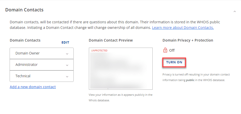 enable domain privacy and protection