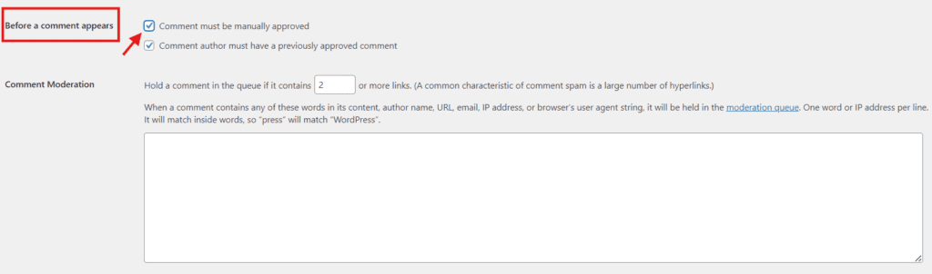 Manual comment approval settings