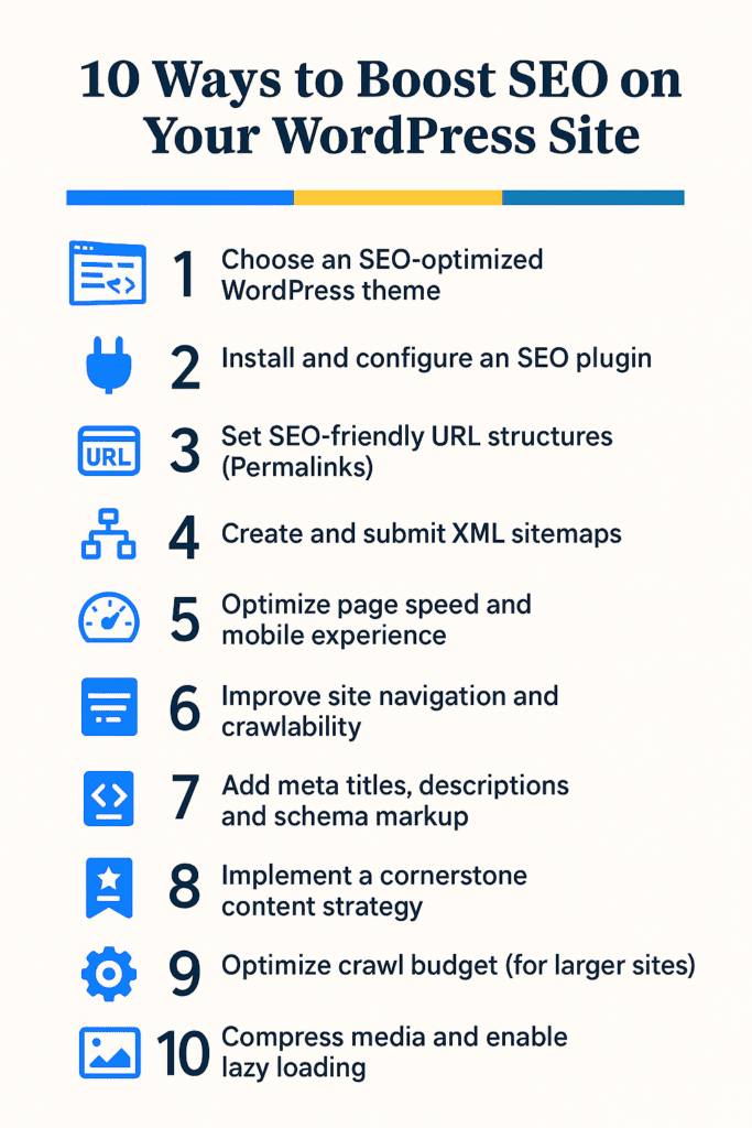 Illustration of 10 ways to boost Seo on your WordPress website 