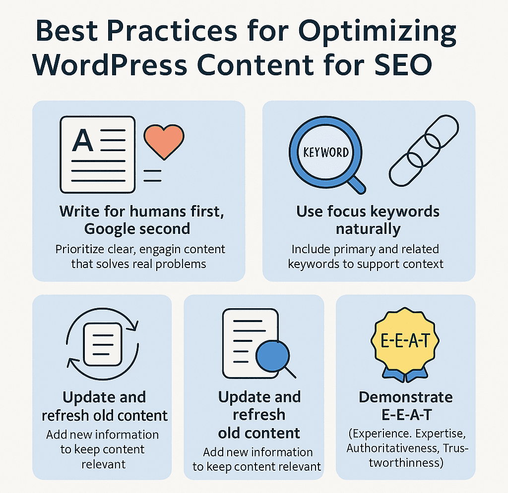Illustration of best practices for optimizing content for seo on WordPress  
